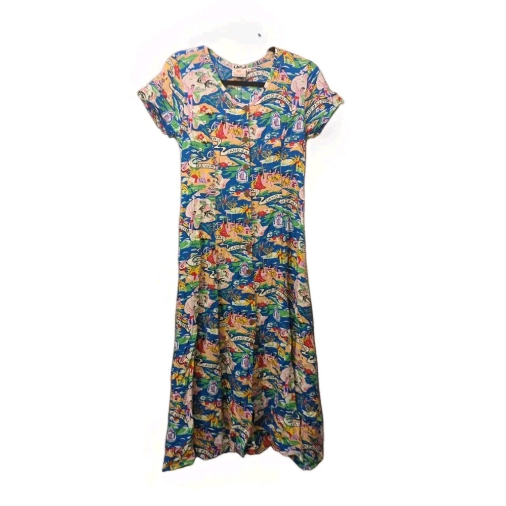 Vintage Pineapple Moon Dress Land of Aloha Hawaiian Womans M Tropical Vacation